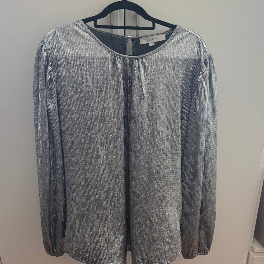 LOFT Metallic Silver Blouse